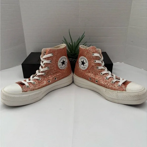 CONVERSE CHUCK TAYLOR PLATFORM METALLIC ORANGE PINK & GOLD SNEAKERS SZ  7 - Picture 13 of 13
